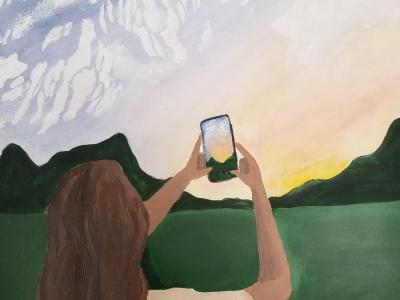 Girl captures mountain scene with her phone